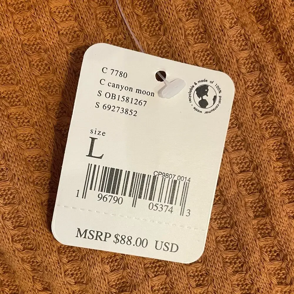 FREE PEOPLE NEW JUICY LONG SLEEVE WAFFLE KNIT OVERSIDED THERMAL CANYON MOON L - Picture 13 of 13